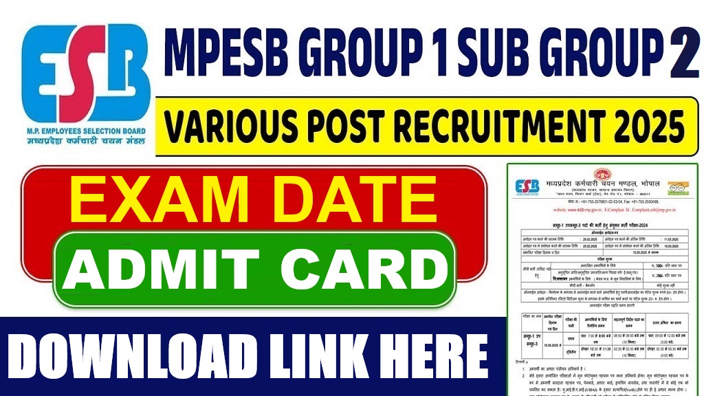 MPESB Group 1 Sub Group 2 Exam Date 2026