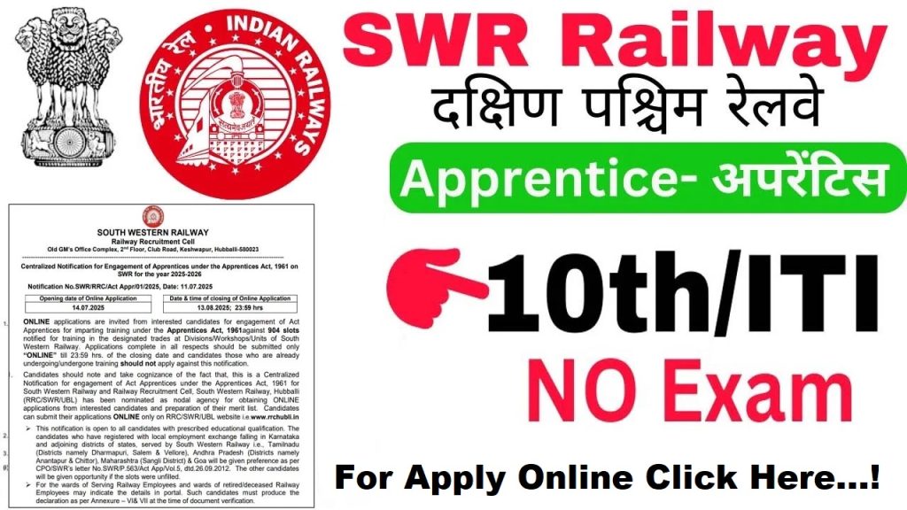 Railway SWR Apprentice Recruitment 2025