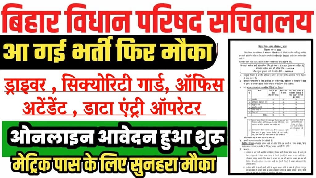Bihar Vidhan Sabha DEO, Driver & Various Post Recruitment 2024